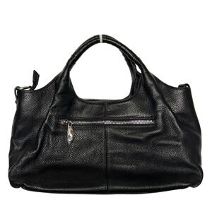 Iswee Leather Hobo Handbag‎ Black Textured Silver Hardware 13" Long 6.75" Tall